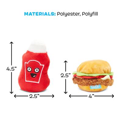 Show full view: BARK Cookout Burger & Ketchup Picnic Pack Up Squeaky Plush Dog Chew Toy slide 6 of 9