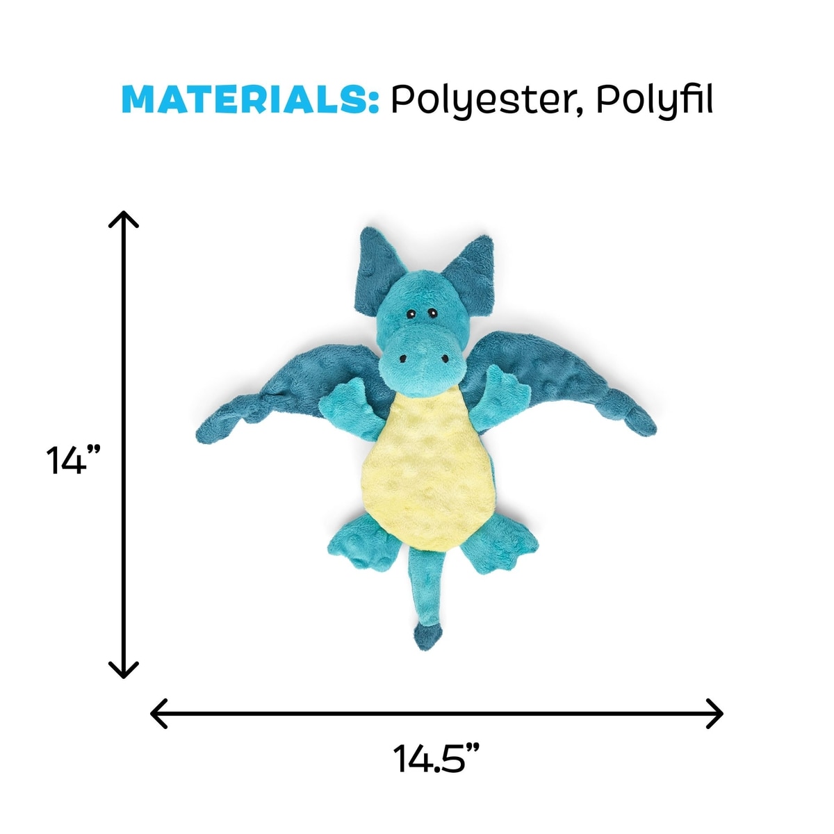 BARK Dingbert the Dragon Squeaky Plush Dog Toy, Blue