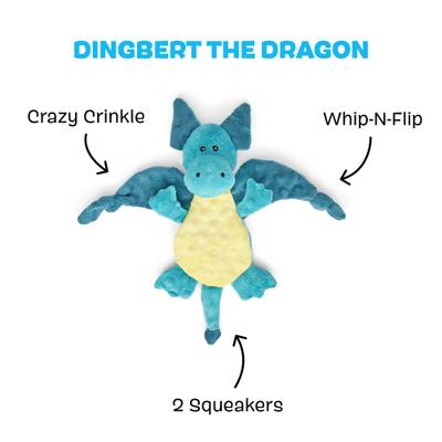 BARK Dingbert the Dragon Squeaky Plush Dog Toy, Blue