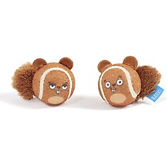 BARK Double Trouble Squirrel Balls Squeaky Plush Dog Toys, Brown, Small