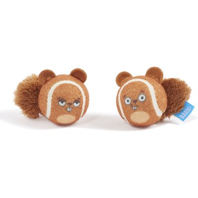 BARK BARK Double Trouble Squirrel Balls Squeaky Plush Dog Toys, Brown, Small