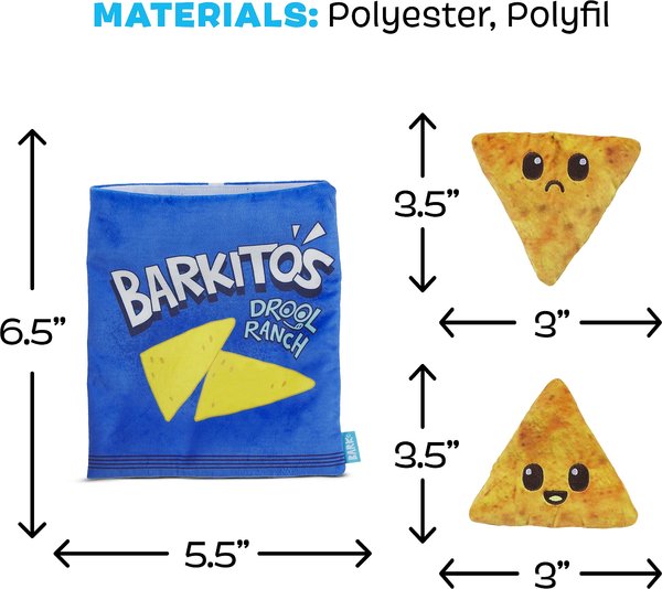 Show full view: BARK Drool Ranch Chips Multi-Part Squeaky Plush Dog Toy, Blue, Medium slide 5 of 8