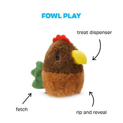 Show full view: BARK Fowl Play 2-in-1 Plush Exterior with Hard Core Tough Treat Dispensing Dog Chew Toy, Brown slide 3 of 9