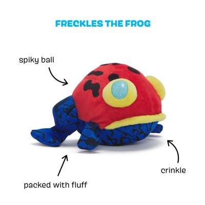 Show full view: BARK Freckles the Frog Squeaky Plush Dog Toy, Small/Medium slide 2 of 8