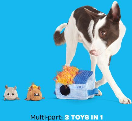 Show full view: BARK Hide n' Squeak Dumpster Fire Multi-Part Squeaky Plush Dog Toy, Medium slide 5 of 10