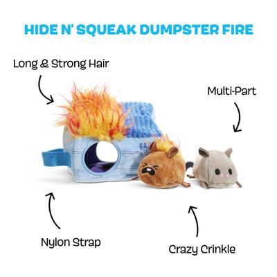 Show full view: BARK Hide n' Squeak Dumpster Fire Multi-Part Squeaky Plush Dog Toy, X-Small slide 2 of 8
