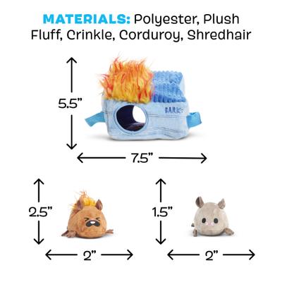 Show full view: BARK Hide n' Squeak Dumpster Fire Multi-Part Squeaky Plush Dog Toy, X-Small slide 5 of 8