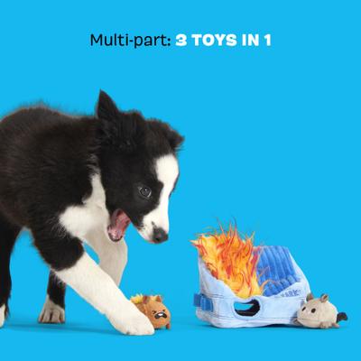 Show full view: BARK Hide n' Squeak Dumpster Fire Multi-Part Squeaky Plush Dog Toy, X-Small slide 4 of 8