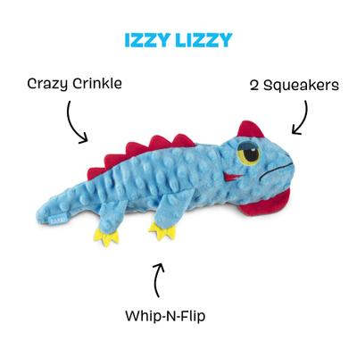 Show full view: BARK Izzy Lizzy Squeaky Plush Dog Toy, Blue, Small slide 2 of 8