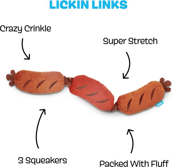 Show full view: BARK Lickin' Links Thrasher Squeaky Plush Dog Toy, Red, Medium slide 2 of 9
