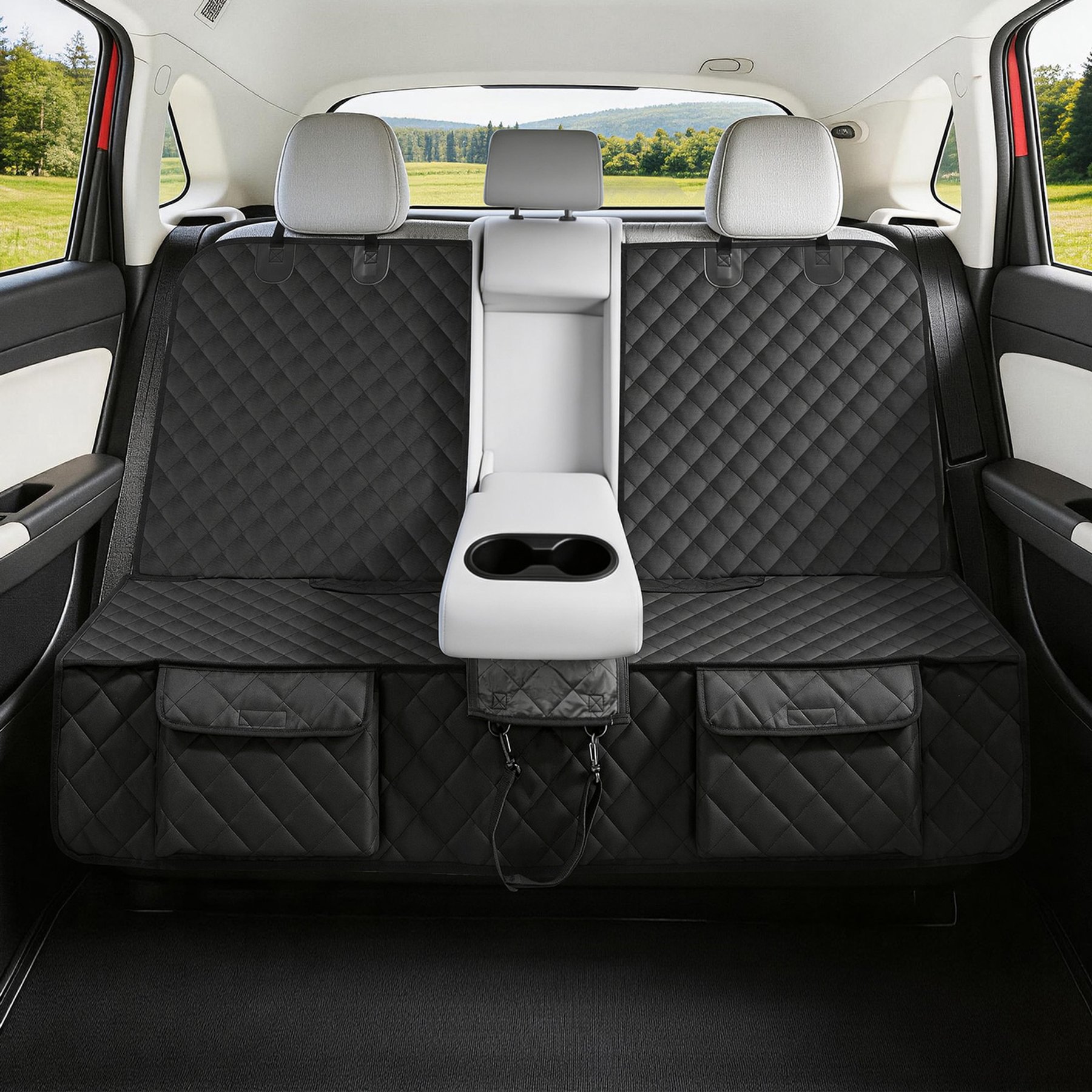 Bark Lover Waterproof Dual Zipper Car Back Seat Dog Protective Cover, 54 x 49-in, Black