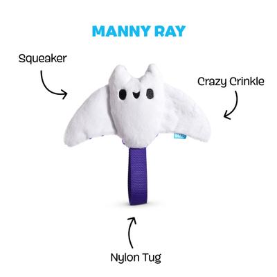Show full view: BARK Manny Ray Squeaky Dog Tug Toy, White slide 2 of 9