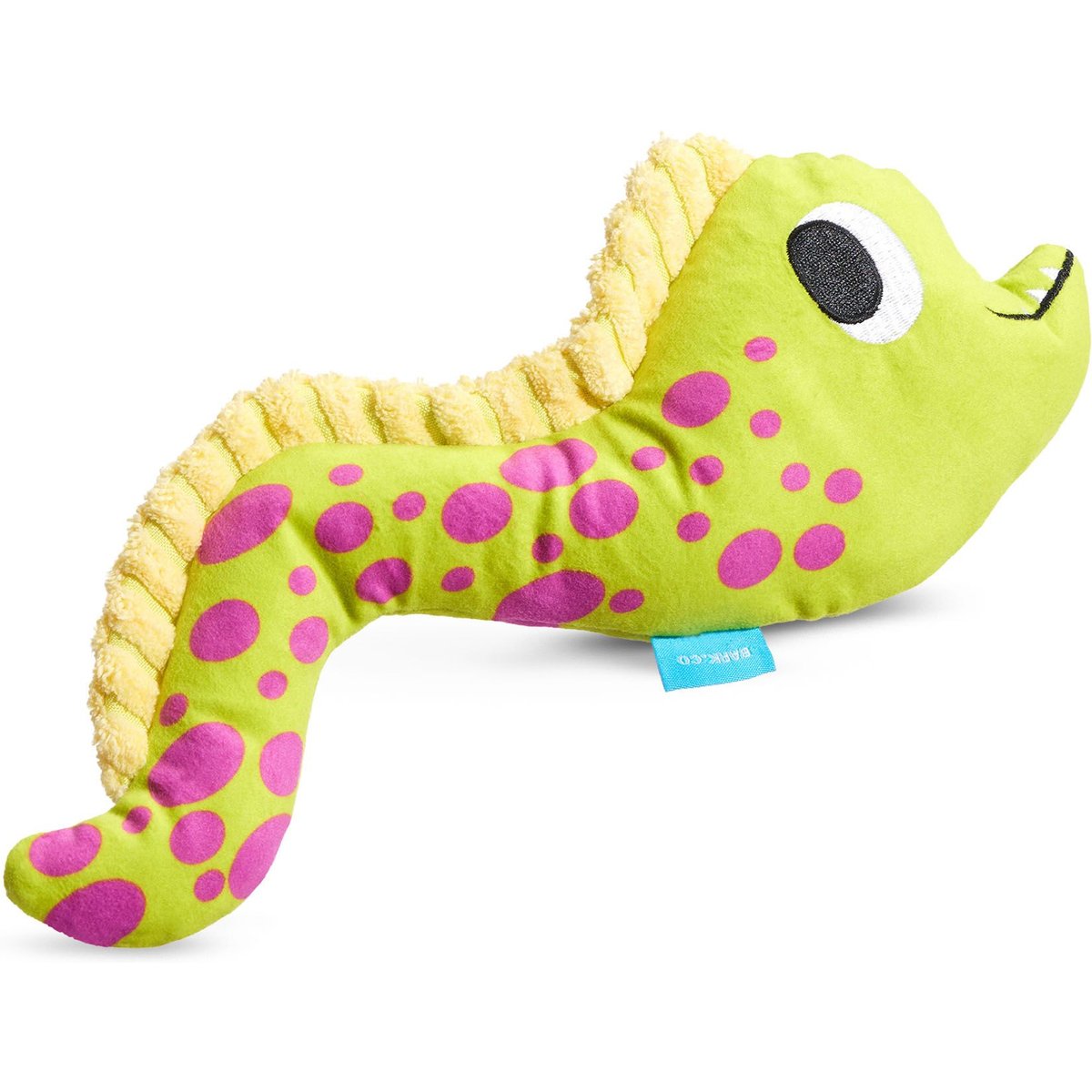 BARK Maury Eel Thrasher Squeaky Plush Dog Toy, Yellow