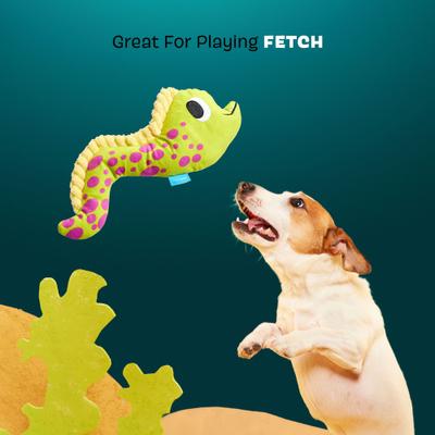 Show full view: BARK Maury Eel Thrasher Squeaky Plush Dog Toy, Yellow slide 4 of 8