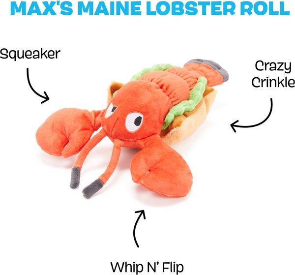 Show full view: BARK Max's Maine Lobster Roll Squeaky Plush Dog Toy, White slide 2 of 8