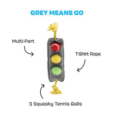 Show full view: BARK Means Go Rope Squeaky Plush Dog Tug Toy, Grey, Medium slide 3 of 10