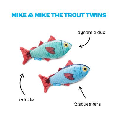 Show full view: BARK Mike & Mike The Trout Twins Crinkle Squeaky Plush Dog Toy slide 3 of 9