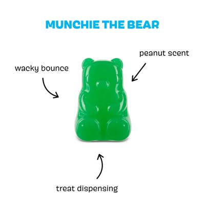 Show full view: BARK Munchie the Bear Treat Dispensing Bouncing Tough Dog Chew Toy, Green slide 3 of 8