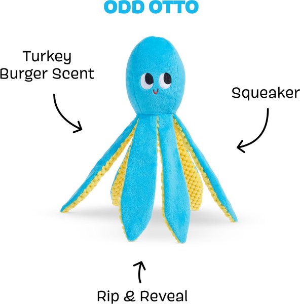 Show full view: BARK Odd Otto Thrasher Squeaky Plush Dog Toy, Blue slide 2 of 9