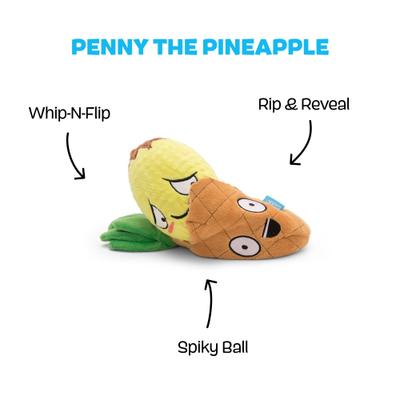 Show full view: BARK Penny the Pineapple Rip & Reveal Squeaky Plush Dog Toy, Brown, Large slide 2 of 8