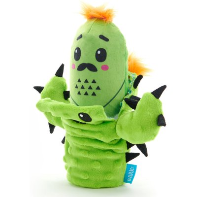 BARK BARK Prickly Pete Rip & Reveal Squeaky Plush Dog Chew Toy, Green
