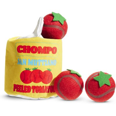 BARK BARK San Muttzano Tomatoes Squeaky Ball Plush Dog Toy, Red, Small