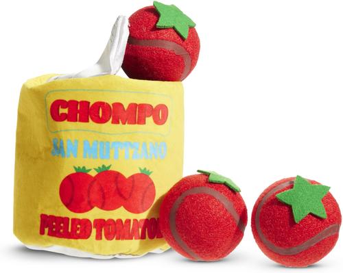 BARK San Muttzano Tomatoes Squeaky Ball Plush Dog Toy, Red, Small