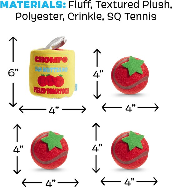 Show full view: BARK San Muttzano Tomatoes Squeaky Ball Plush Dog Toy, Red, Small slide 5 of 9