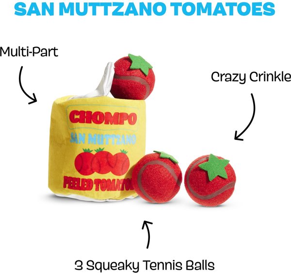 Show full view: BARK San Muttzano Tomatoes Squeaky Ball Plush Dog Toy, Red, Small slide 2 of 9