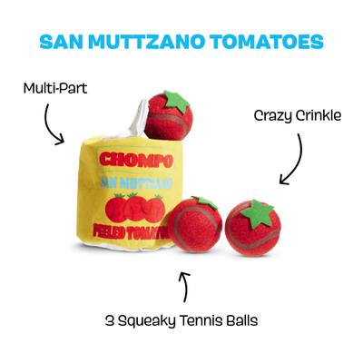 Show full view: BARK San Muttzano Tomatoes Squeaky Ball Plush Dog Toy, Red, Small slide 2 of 9