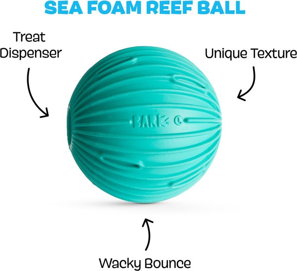 BARK Sea Foam Reef Ball Tough Treat Dispensing Dog Toy, Teal, Large