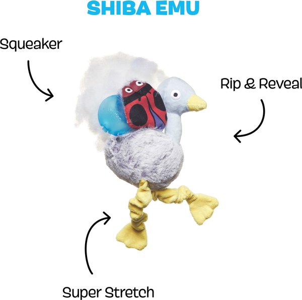 Show full view: BARK Shiba Emu Rip & Reveal Squeaky Plush Dog Toy, Grey slide 2 of 8