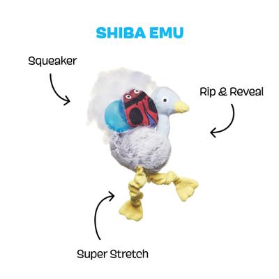 Show full view: BARK Shiba Emu Rip & Reveal Squeaky Plush Dog Toy, Grey slide 2 of 8