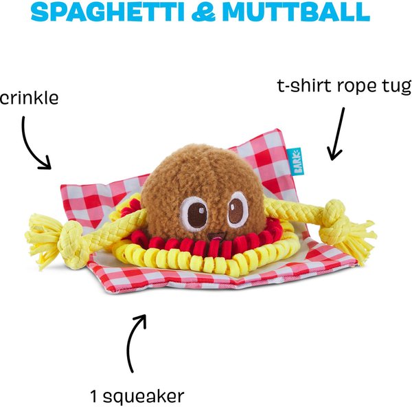 BARK Spaghetti & Muttball Rope Squeaky Plush Dog Chew Toy