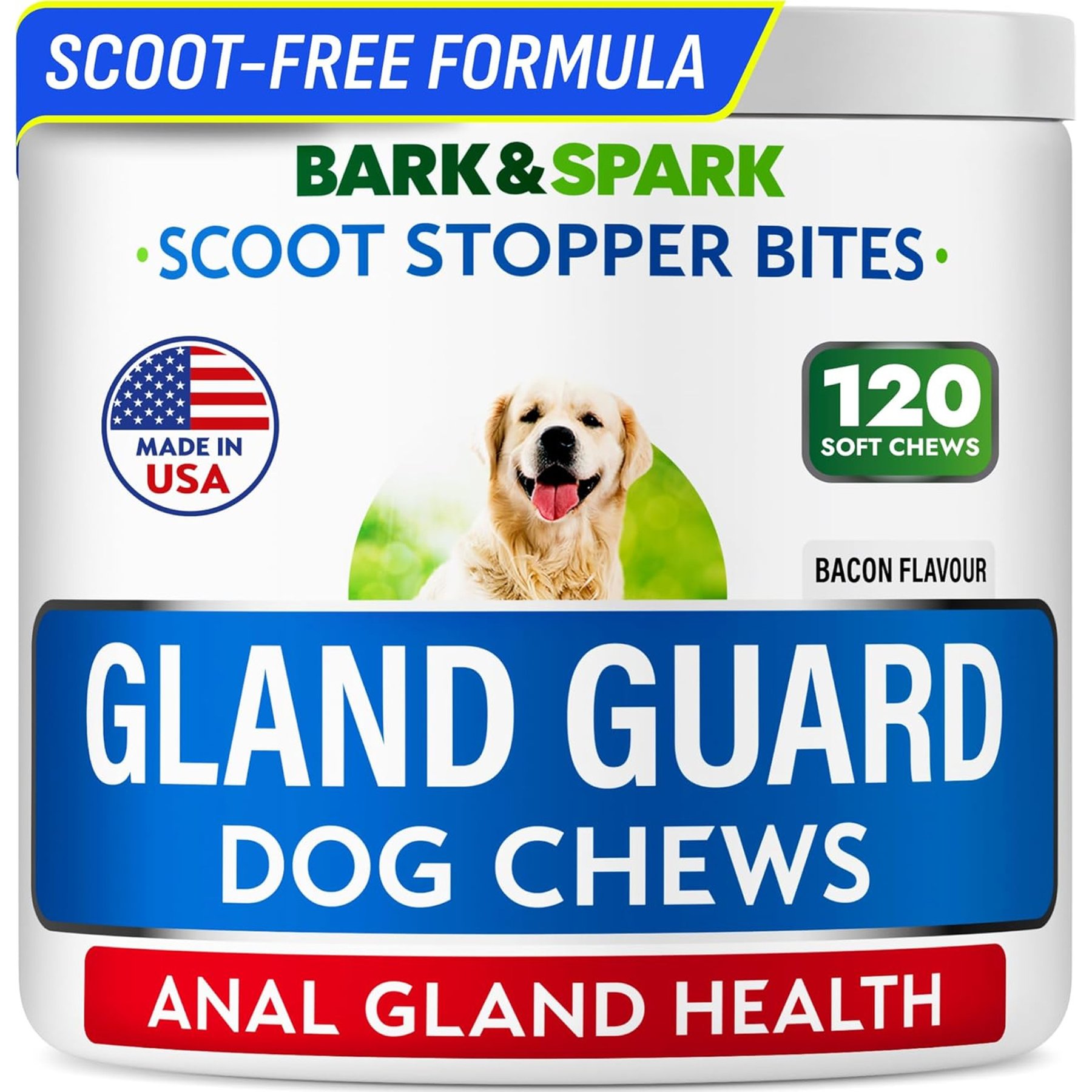 Bark&Spark Anal Gland Health Support Stop Scoot Bacon Flavored Chew Digestive Aid for Dogs, 120 count