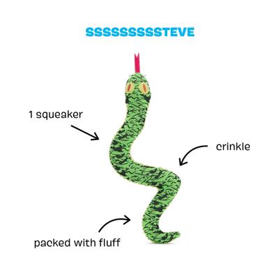 Show full view: BARK Steve Squeaky Plush Snake Dog Toy, Green slide 2 of 7