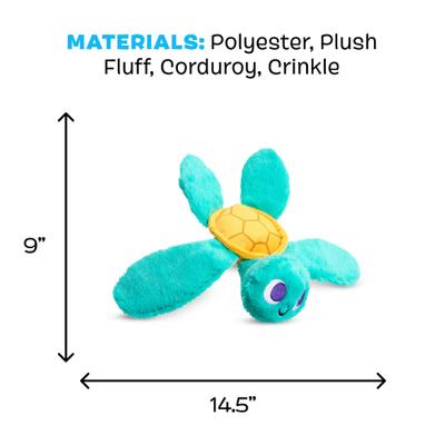 Show full view: BARK Stevie Sea Turtle Crinkly Squeaky Plush Dog Toy, Teal, Small slide 5 of 9