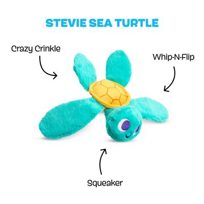 Show full view: BARK Stevie Sea Turtle Crinkly Squeaky Plush Dog Toy, Teal, Small slide 2 of 9
