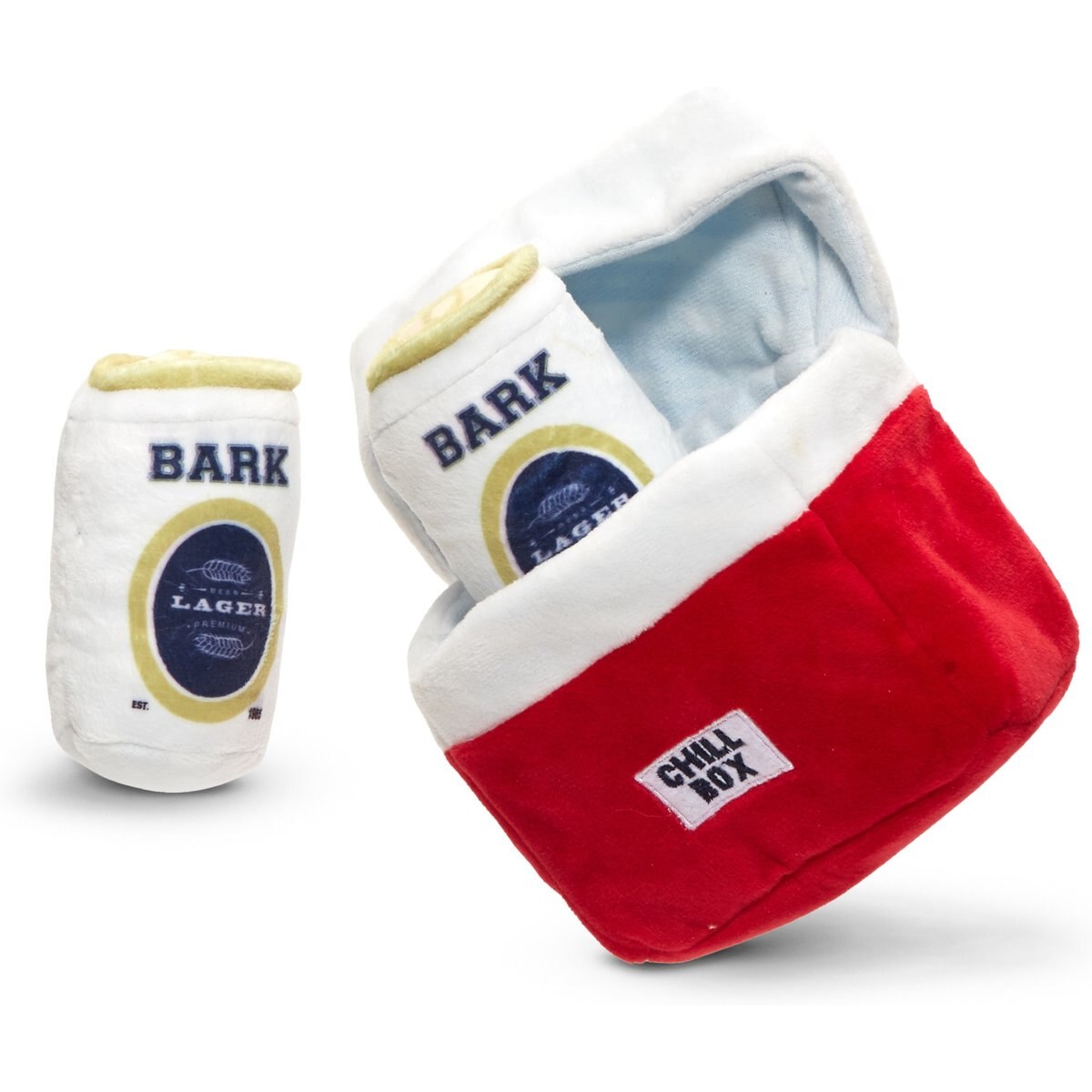 BARK Sub-Zero Camping Hero Multi-Part Squeaky Plush Dog Toy, Red, Small