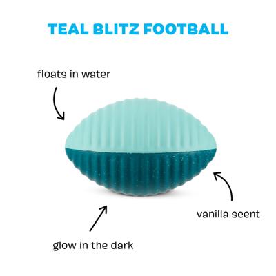 Show full view: BARK Super Chewer Blitz Football Floating Tough Dog Chew Toy, Teal slide 2 of 8