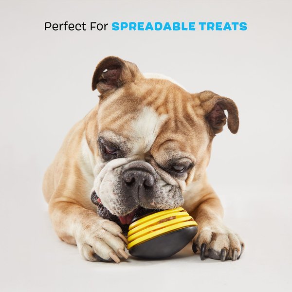 Show full view: BARK Super Chewer Busy Bee Treat Spreading Tough Squeaky Dog Chew Toy, Black slide 4 of 7