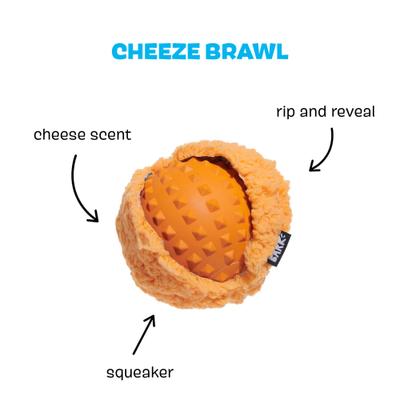 Show full view: BARK Super Chewer Cheeze Brawl 2-in-1 Plush Exterior with Hard Core Tough Squeaky Dog Chew Toy slide 2 of 7