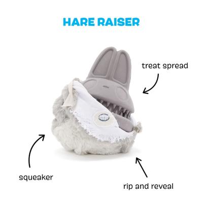 Show full view: BARK Super Chewer Hare Raiser 2-in-1 Plush Exterior with Hard Core Tough Treat Dispensing Dog Chew Toy, Gray slide 2 of 8