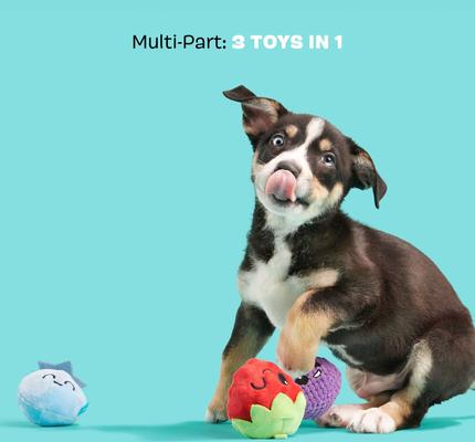 Show full view: BARK Wild Berry Bunch 3-in-1 Plush Dog Toy slide 4 of 8