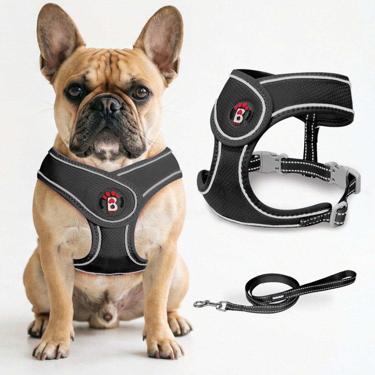 BARKBAY No Pull Reflective Dog Harness & Leash, Black, X-Small: 12 to 13.5-in chest