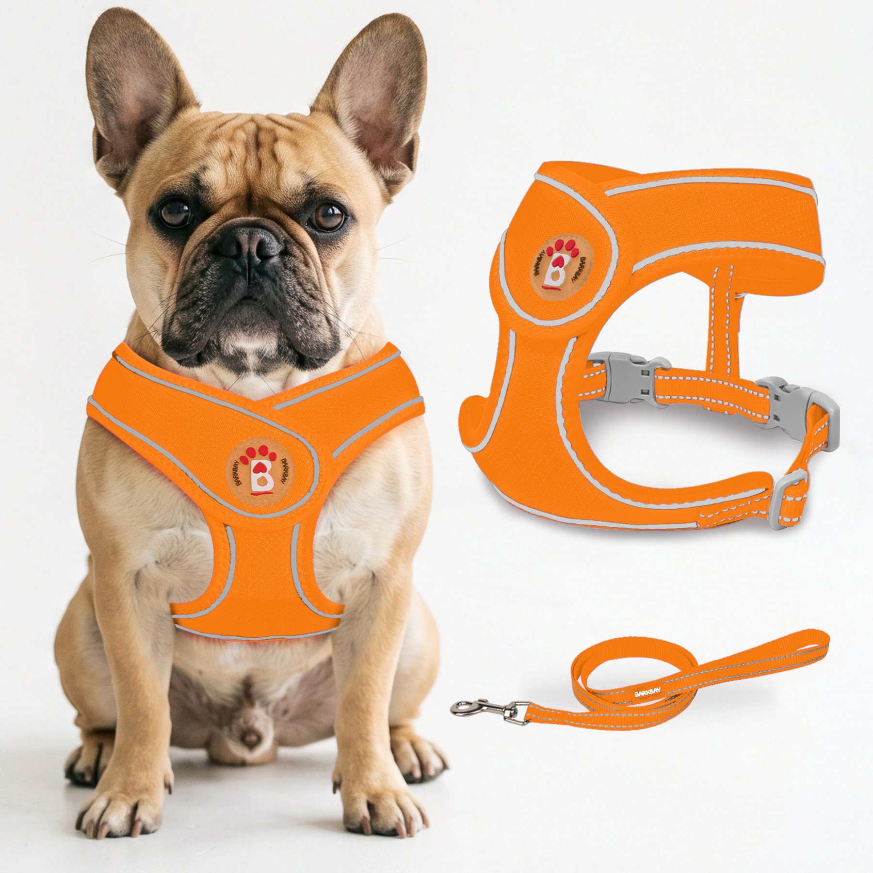 BARKBAY No Pull Reflective Dog Harness & Leash, Orange, X-Small: 12 to 13.5-in chest