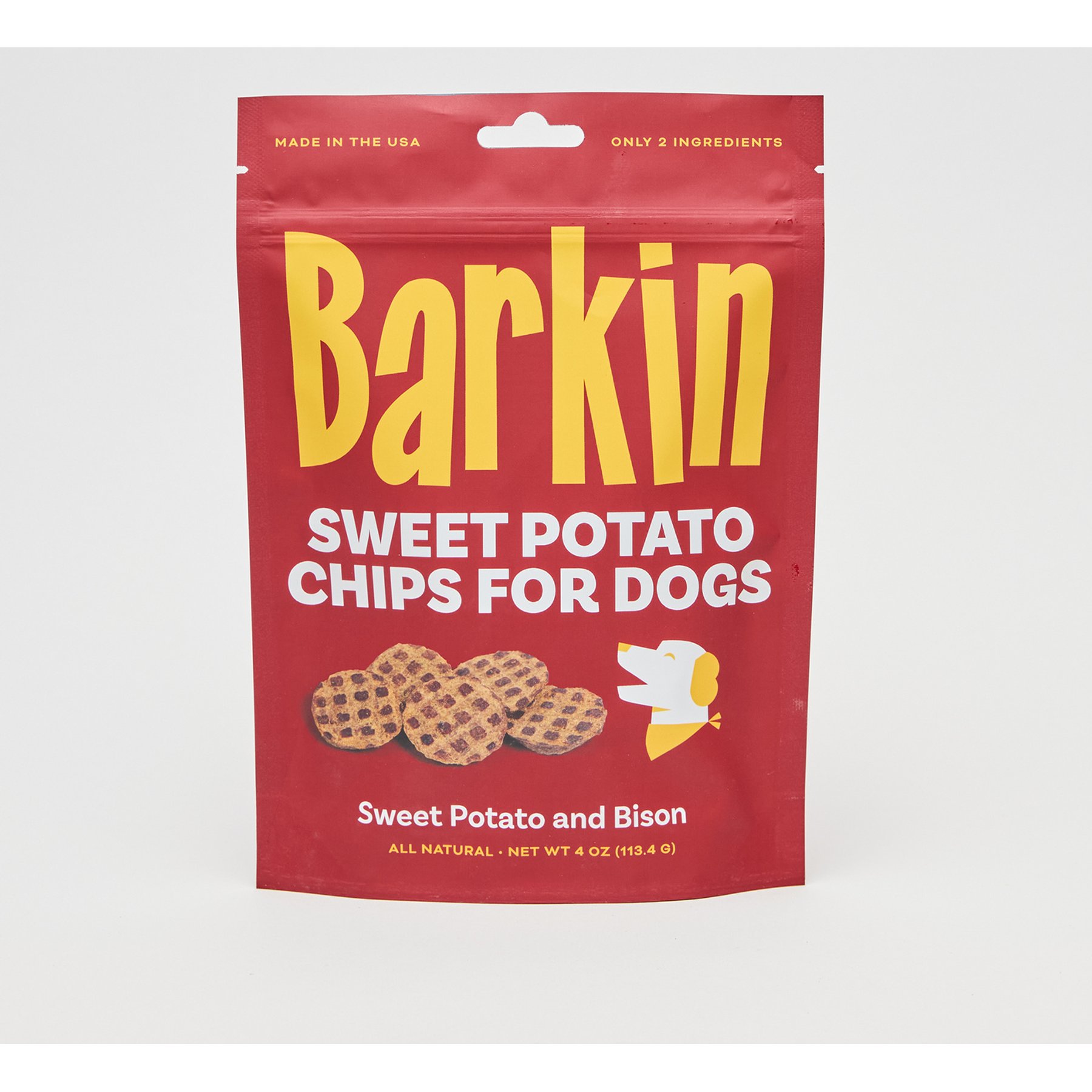 Barkin Limited-Ingredient Sweet Potato Chips with Bison Jerky Dog Treats, 4-oz pouch