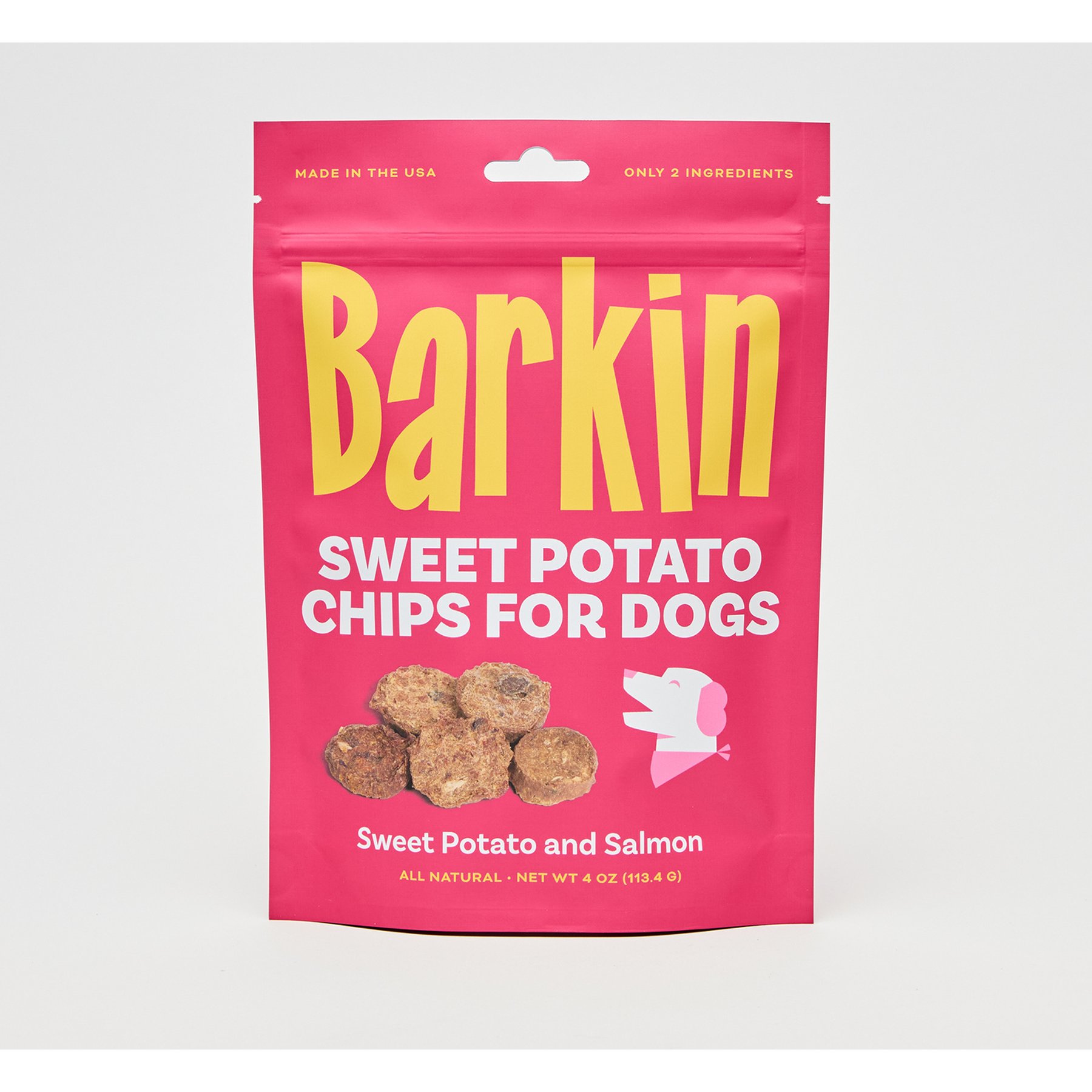 Barkin Limited-Ingredient Sweet Potato Chips with Salmon Jerky-Style Dog Treats, 4-oz pouch