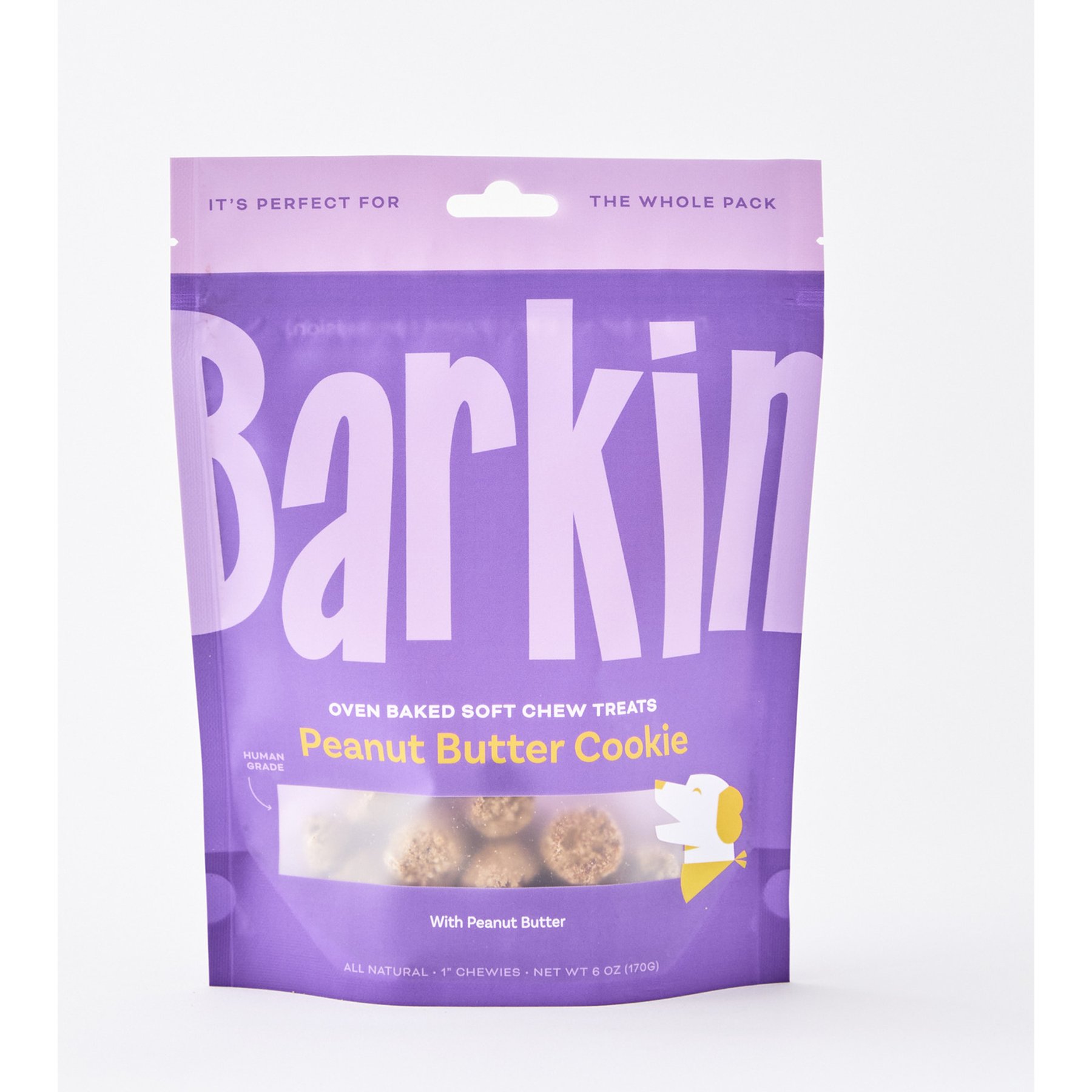 Barkin Natural Peanut Butter Cookie Soft & Chewy Dog Treats, 6-oz pouch