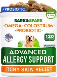 Bark&Spark Advanced Allergy Relief & Itch Relief with Omega 3 & Fish Oil with Probiotics Chew Supplement, 120 count